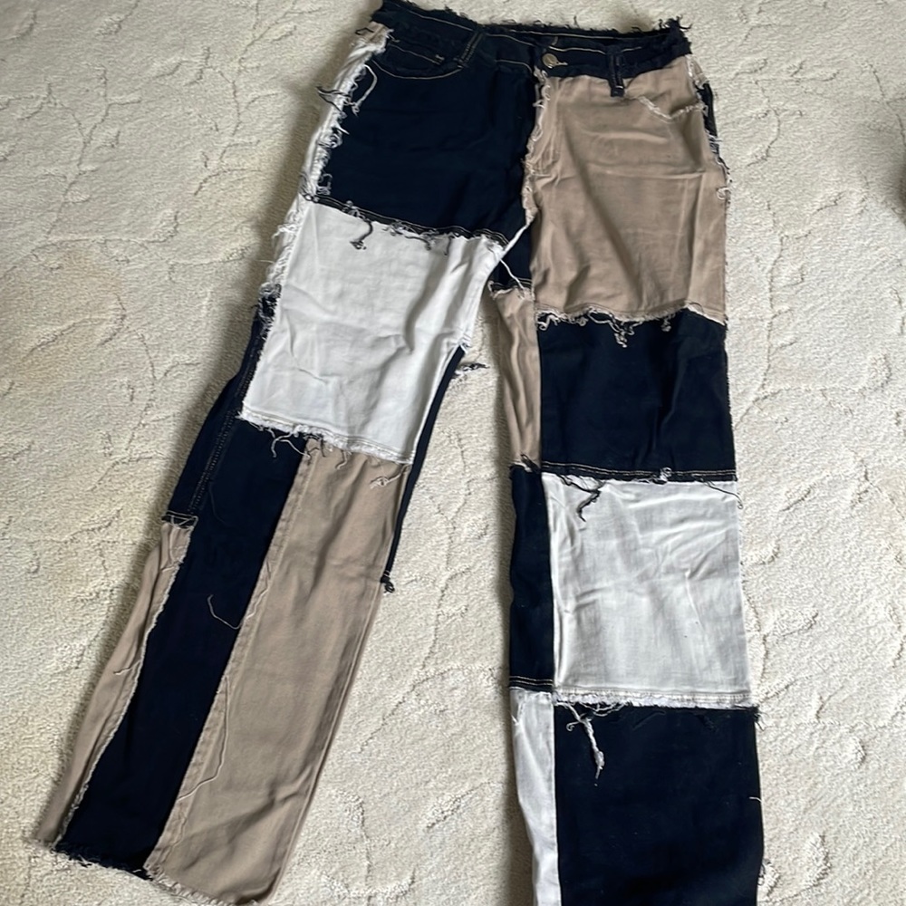 Patchwork denim pants